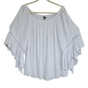 Unique Spectrum Womens Sz 3X White Ruffle Sleeve Smocked Peasant Beach Fairy Top
